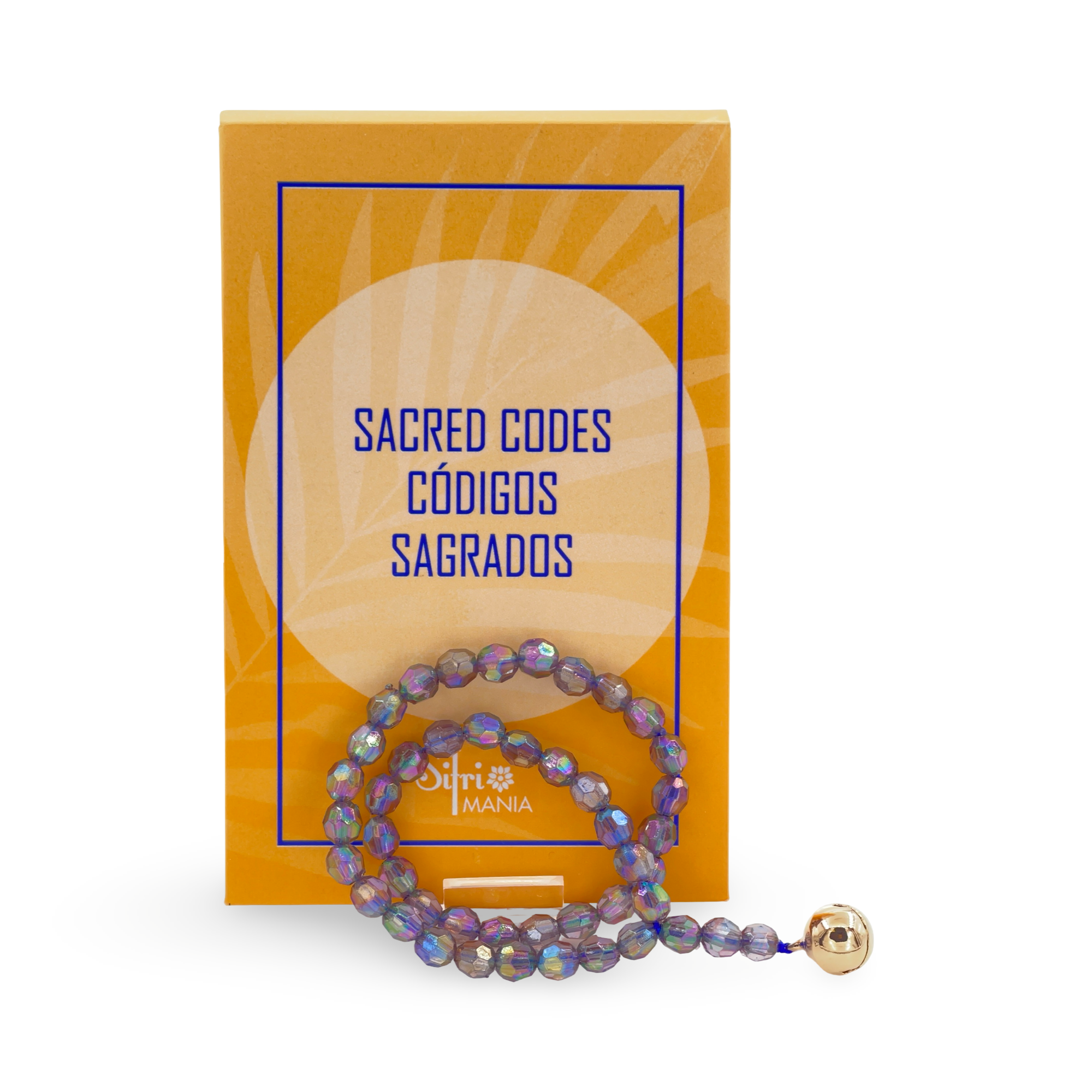 Beaded bracelet on a 'Sacred Codes' branded card with a gold border.