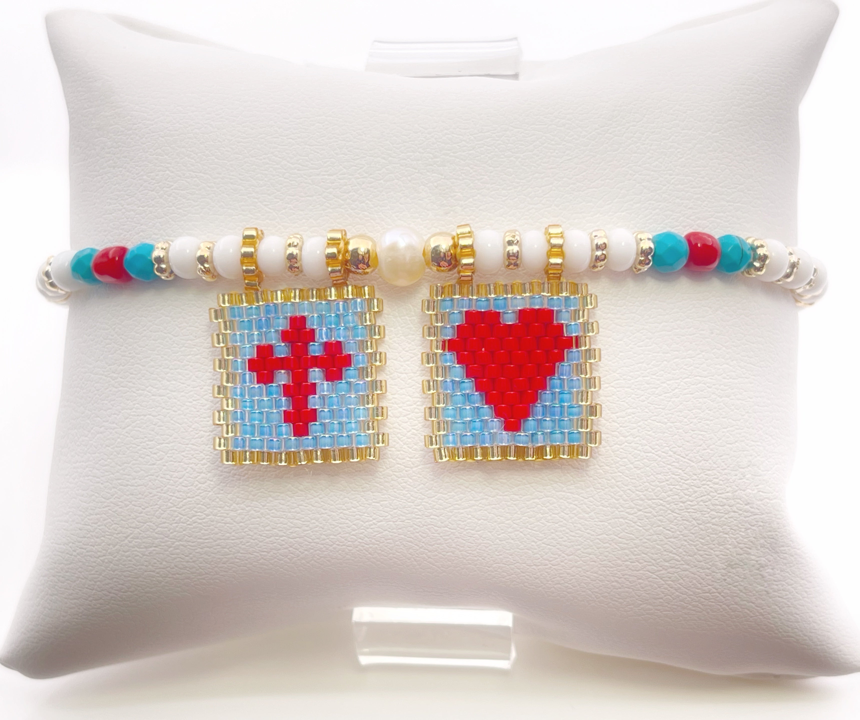 Colorful Scapular Medal Adjustable Beaded Summer Bracelet with Sacred Heart and Cross Symbols