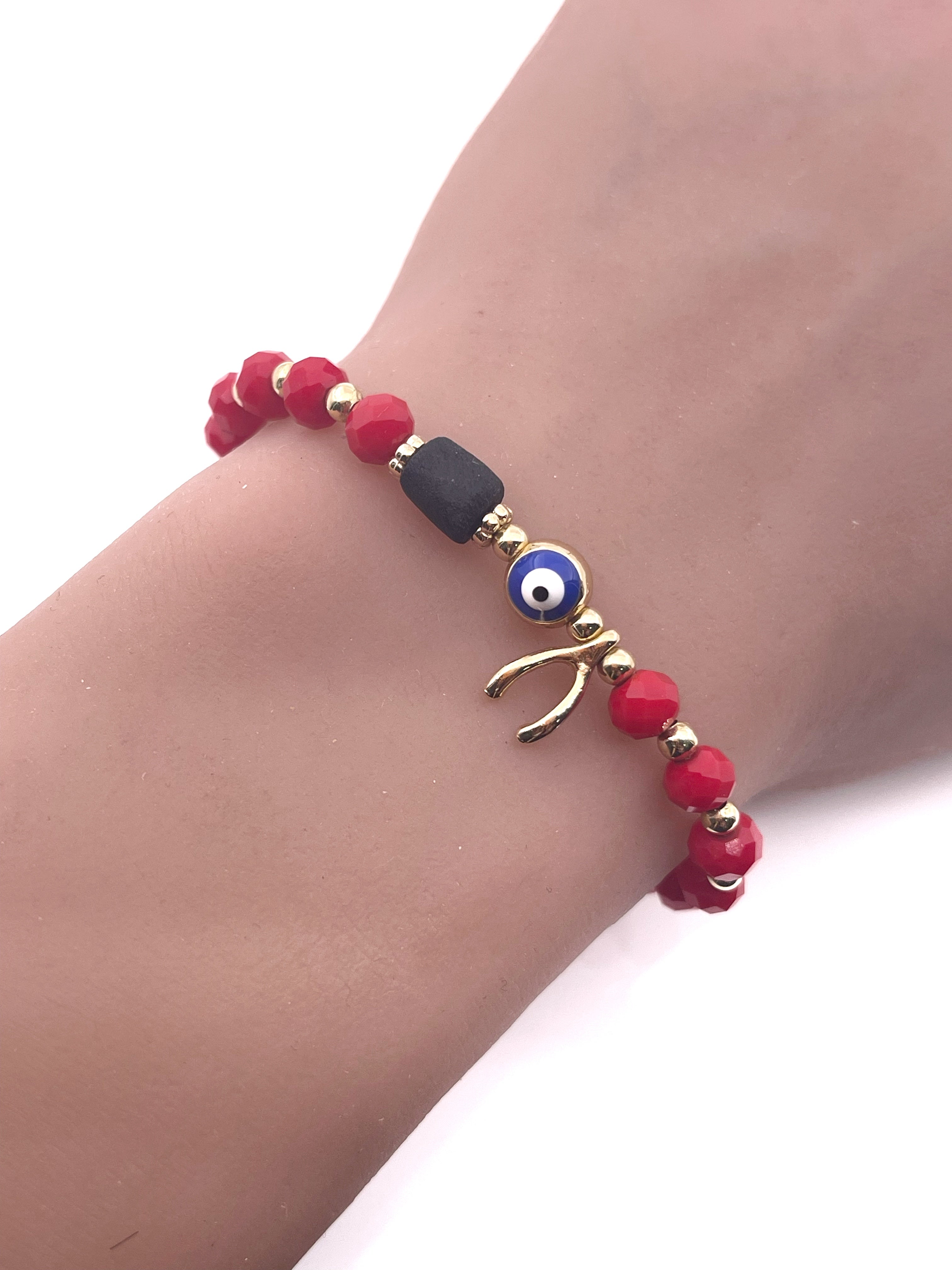 Wishbone Positive Energy Evil Eye Talisman Genuine Azabache Red Adjustable Protection Bracelet for Women