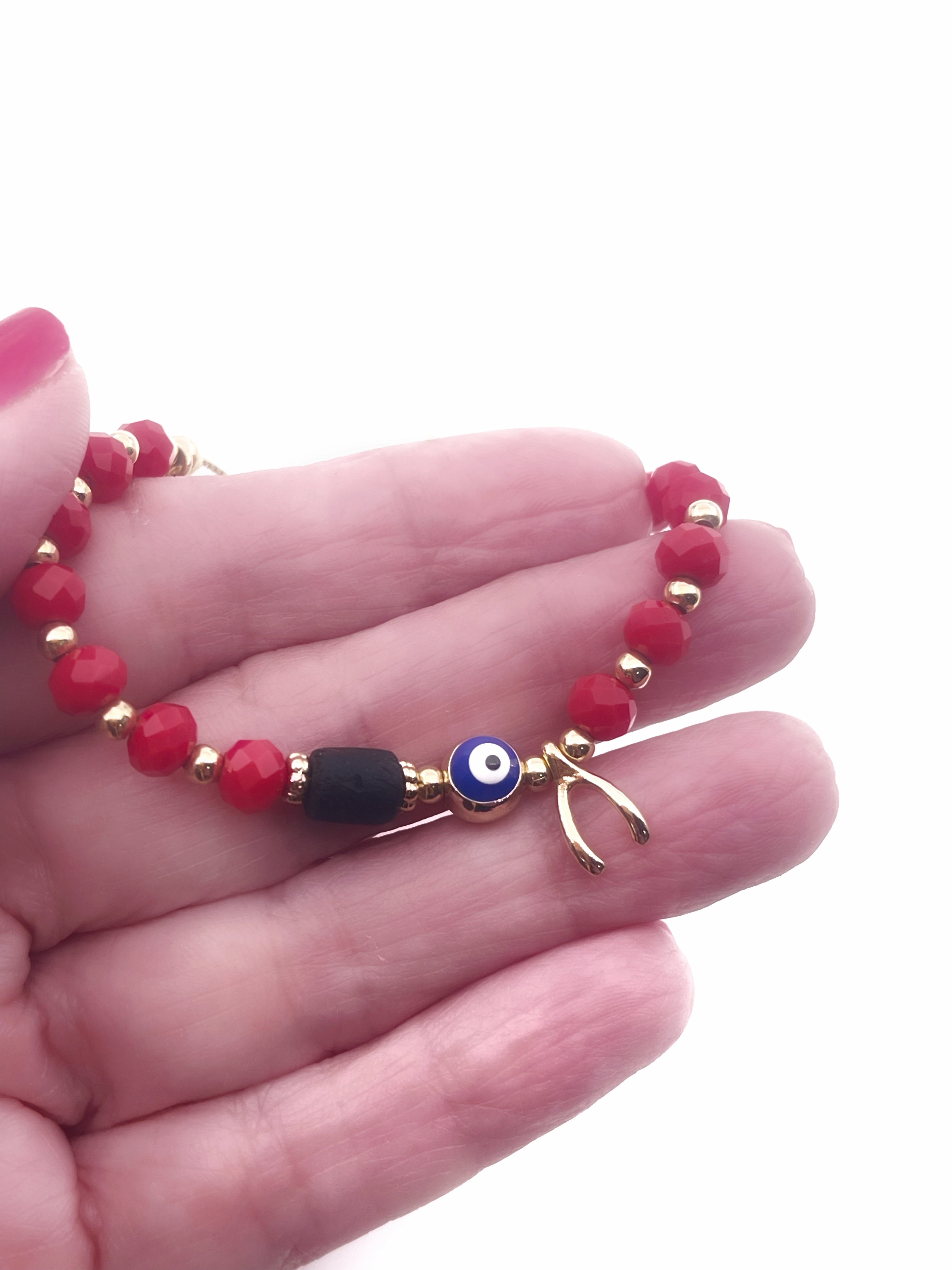 Wishbone Positive Energy Evil Eye Talisman Genuine Azabache Red Adjustable Protection Bracelet for Women