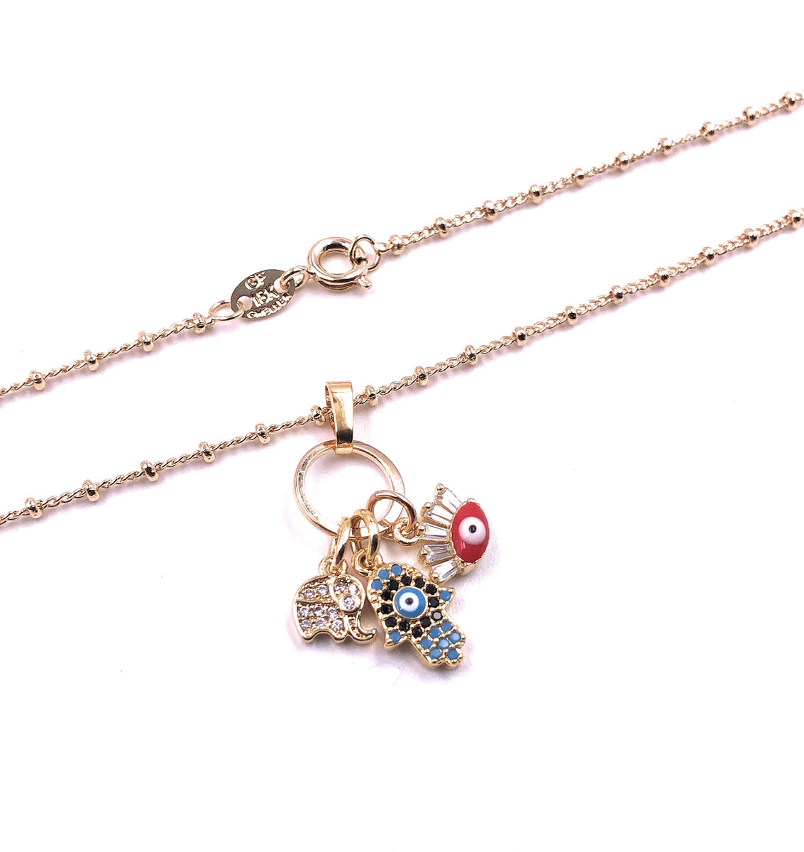 Multi Charm Good Luck Chain Necklace, Evil Eye, Hamsa and Elephant Pen ...