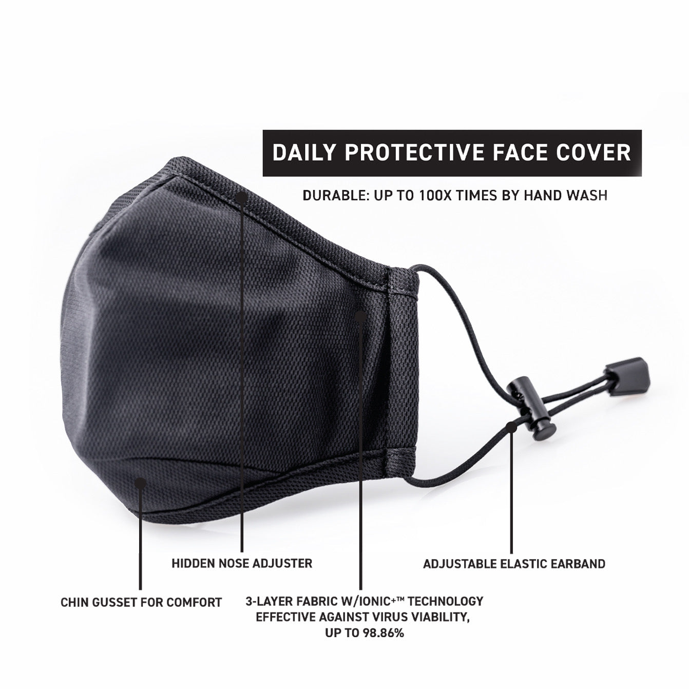 Face Mask for Protection. Effective Face Cover for Men, Breathable, Adjustable, Soft, Washable, Reusable, Comfortable for Workouts and other Exercises, with Odor Control