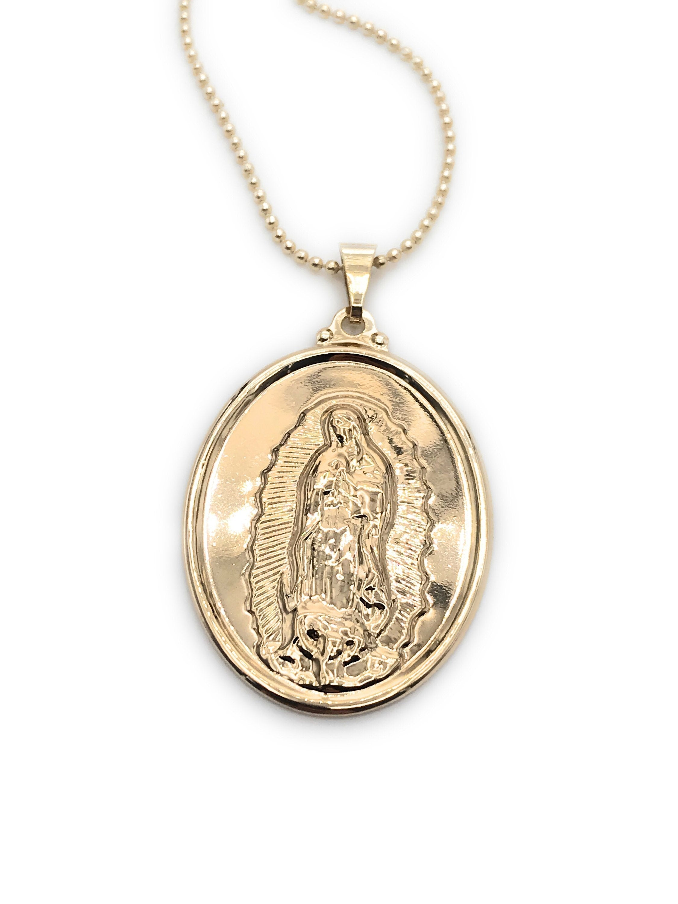 14K Gold Our Lady of Guadalupe Pendant with Necklace Oro La Virgen de  Guadalupe Medalla con Cadena | Wish