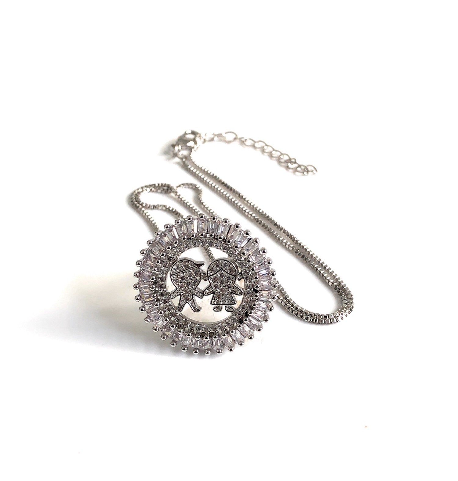 Silver Plated Boy and Girl Pendant