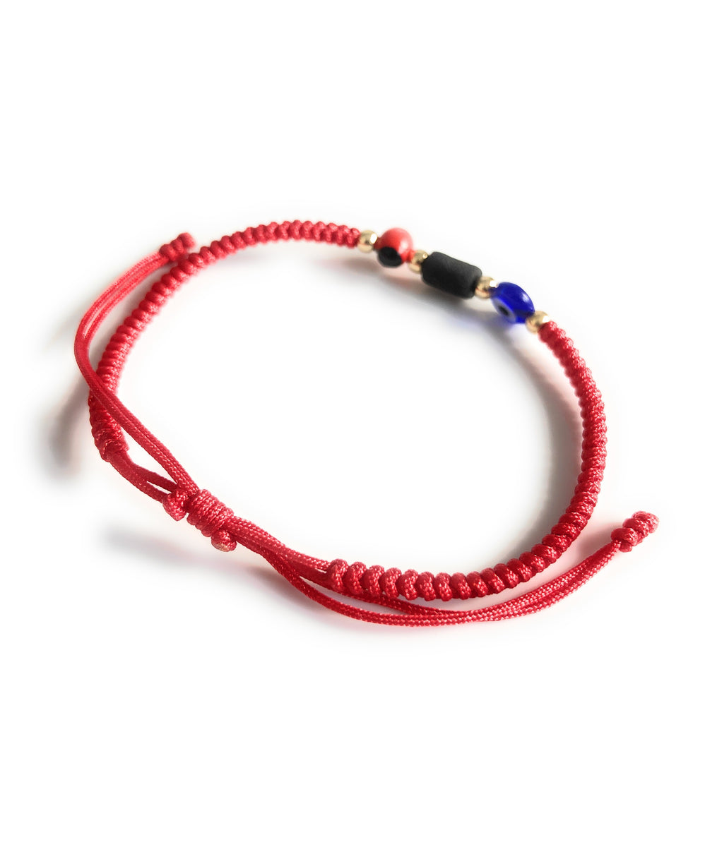 Genuine Jet Stone Azabache and Peony Seed Red String Powerful Bracelet ...